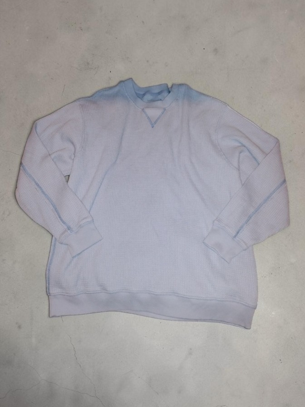 Aerie Waffle Knit Crewneck Sweatshirt Light Blue Medium EUC Relaxed